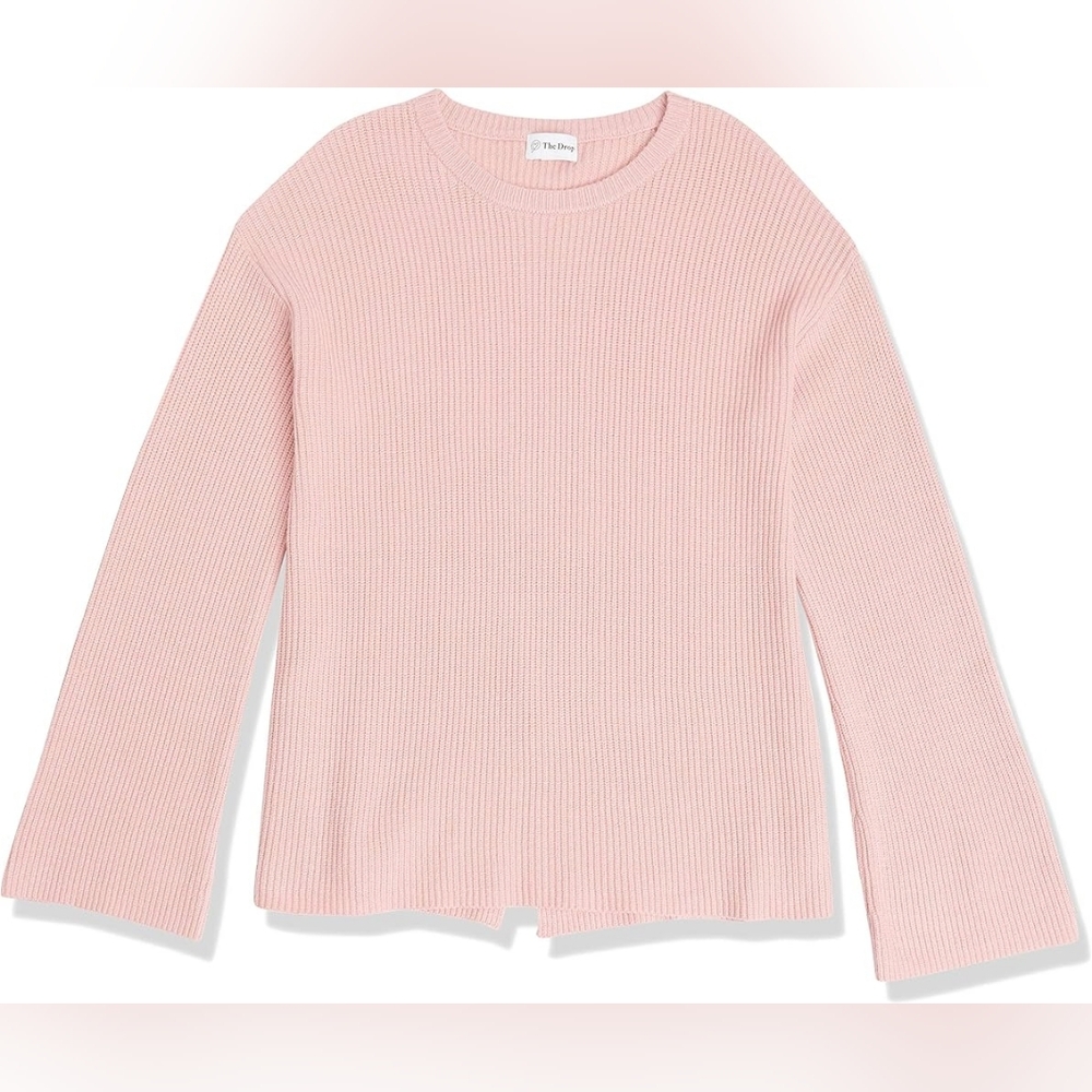 The Drop Women’s Alice Ribbed Crewneck Sweater, Back Slit, Zephyr Pink, Size L - Picture 4 of 8